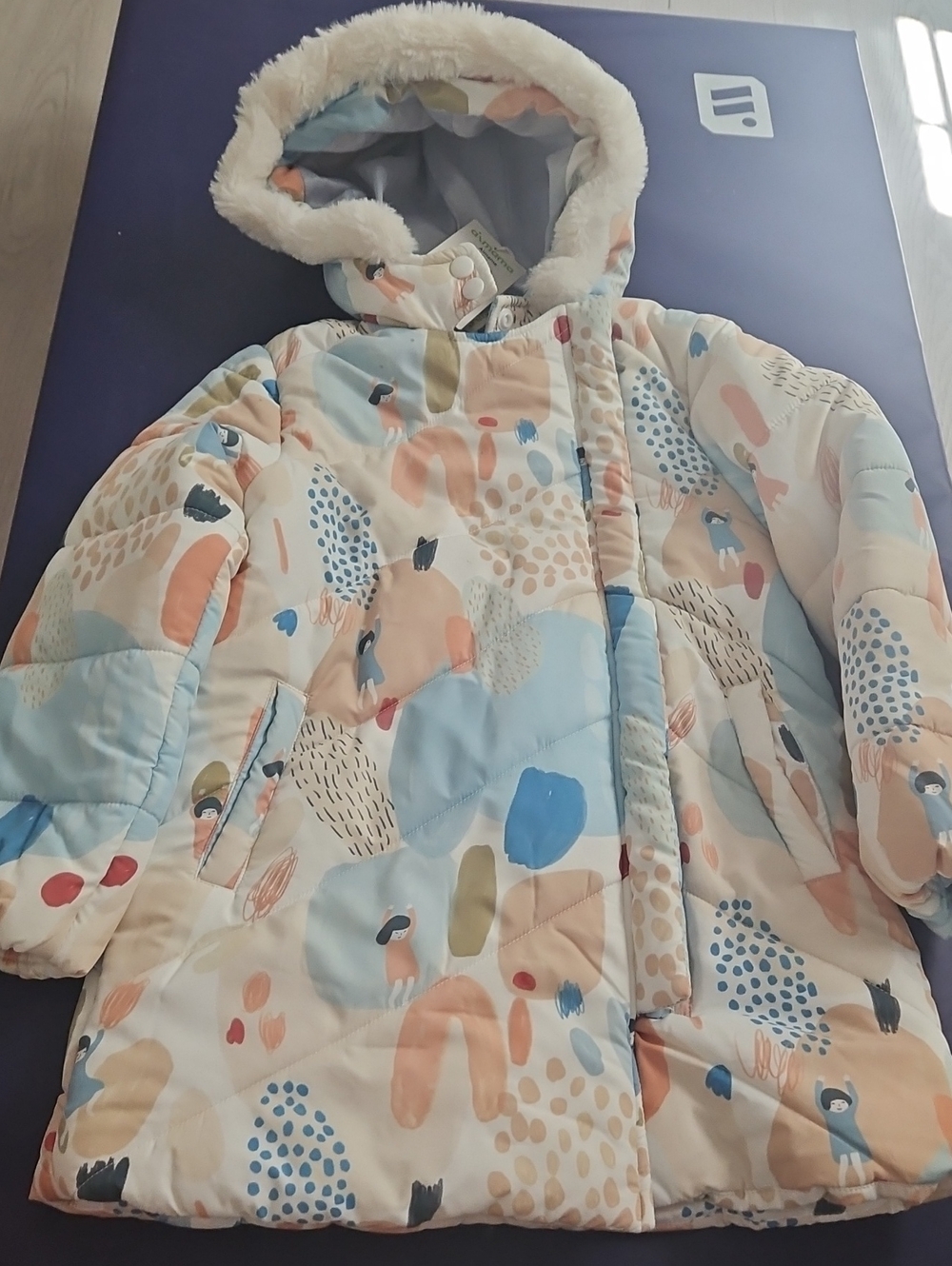 Kids Hooded Puffer Jacket in Pastel Multicolor